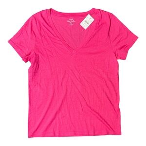 J. Crew Bright Pink V-Neck Tee NWT Medium